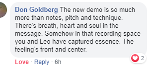 Comment from Don Goldberg: The new demo is so much more than notes, pitch, and technique. There is breath, heart, and soul in the message.